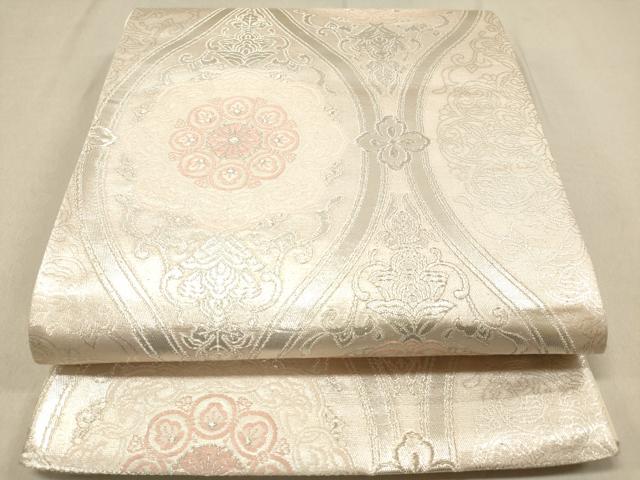 平和屋着物◎六通柄袋帯 唐織 立涌正倉院花文 銀糸 正絹 逸品 DAAZ5703ea