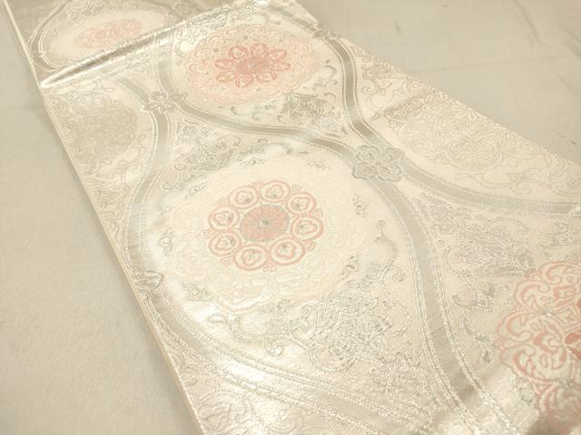 平和屋着物◎六通柄袋帯 唐織 立涌正倉院花文 銀糸 正絹 逸品 DAAZ5703ea