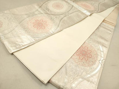 平和屋着物◎六通柄袋帯 唐織 立涌正倉院花文 銀糸 正絹 逸品 DAAZ5703ea
