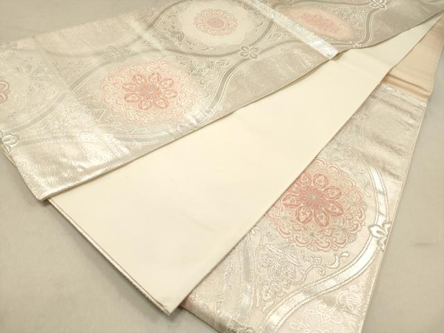 平和屋着物◎六通柄袋帯 唐織 立涌正倉院花文 銀糸 正絹 逸品 DAAZ5703ea