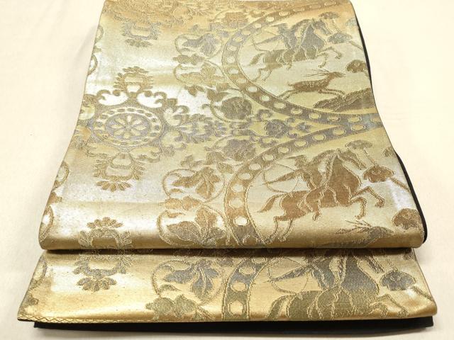 平和屋着物◎六通柄袋帯 狩猟花文 金銀糸 正絹 逸品 DAAZ5704ea