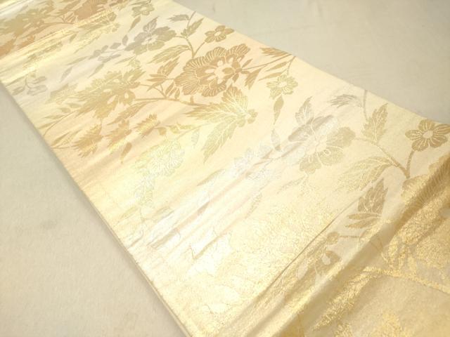平和屋-こころ店□太鼓柄袋帯 草花文様更沙 金銀糸 正絹 逸品