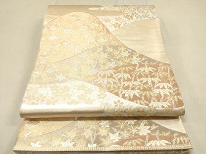 平和屋着物◎六通柄袋帯 重ね山花文 金銀糸 正絹 逸品 DAAZ5721ea