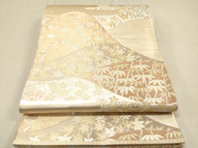 平和屋着物◎六通柄袋帯 重ね山花文 金銀糸 正絹 逸品 DAAZ5721ea