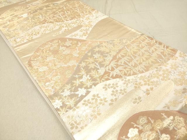 平和屋着物◎六通柄袋帯 重ね山花文 金銀糸 正絹 逸品 DAAZ5721ea