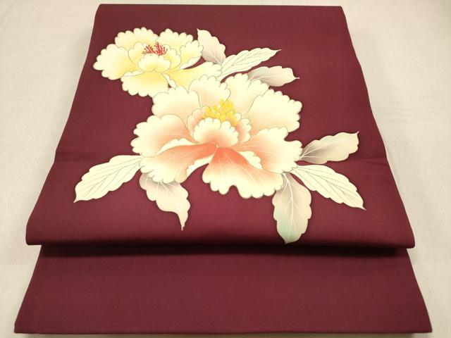 平和屋着物◎塩瀬 九寸開き名古屋帯 牡丹 正絹 逸品 DAAZ5737ea