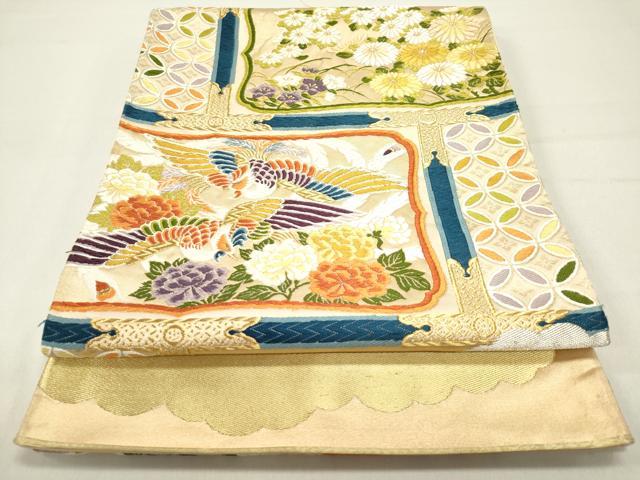 平和屋着物◎太鼓柄袋帯 唐織 格天井鳳凰花文 金銀糸 正絹 逸品 DAAZ5742ea