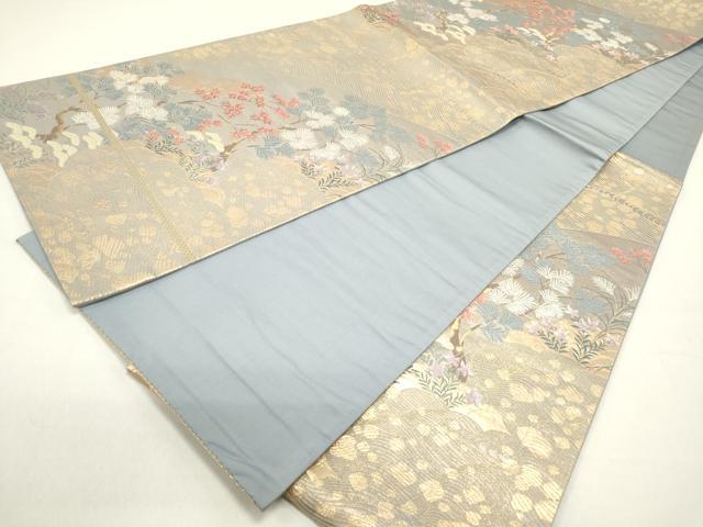 平和屋着物◎六通柄袋帯 雲取り秋草文 金糸 正絹 逸品 DAAZ5743ea