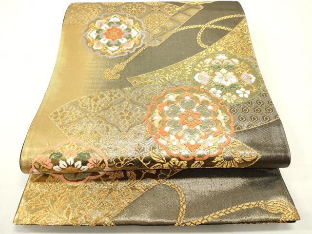 平和屋着物◎六通柄袋帯 唐織 絵巻雪輪花文 金銀糸 正絹 逸品 DAAZ5744ea