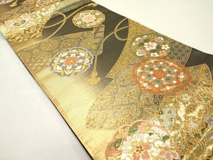 平和屋着物◎六通柄袋帯 唐織 絵巻雪輪花文 金銀糸 正絹 逸品 DAAZ5744ea