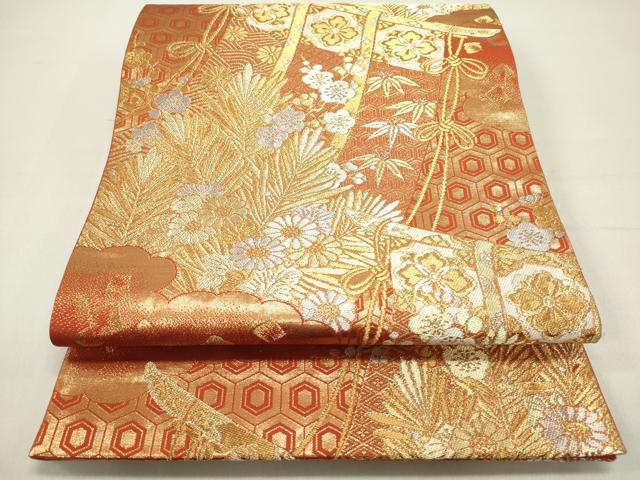 平和屋着物◎六通柄袋帯 能衣几帳文 金銀糸 正絹 逸品 DAAZ5747ea