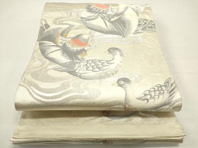 平和屋着物◎六通柄袋帯 流水鴛鴦文 群れ鳥 金銀糸 正絹 逸品 DAAZ5749ea