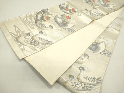 平和屋着物◎六通柄袋帯 流水鴛鴦文 群れ鳥 金銀糸 正絹 逸品 DAAZ5749ea