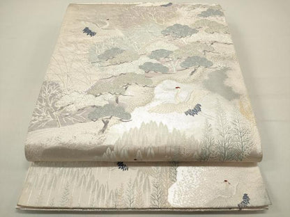 平和屋着物◎六通柄袋帯 唐織 道長飛鶴松文 銀糸 正絹 逸品 DAAZ5752ea