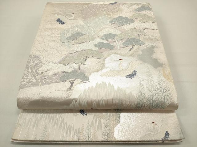平和屋着物◎六通柄袋帯 唐織 道長飛鶴松文 銀糸 正絹 逸品 DAAZ5752ea