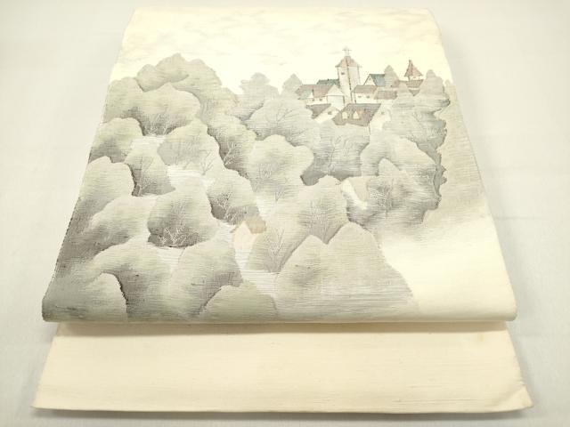 平和屋着物◎太鼓柄袋帯 すくい織 風景樹林文 正絹 逸品 DAAZ5755ea