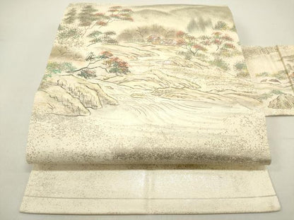 平和屋着物◎九寸名古屋帯 手描き 風景文 螺鈿箔 正絹 逸品 DAAZ5756ea