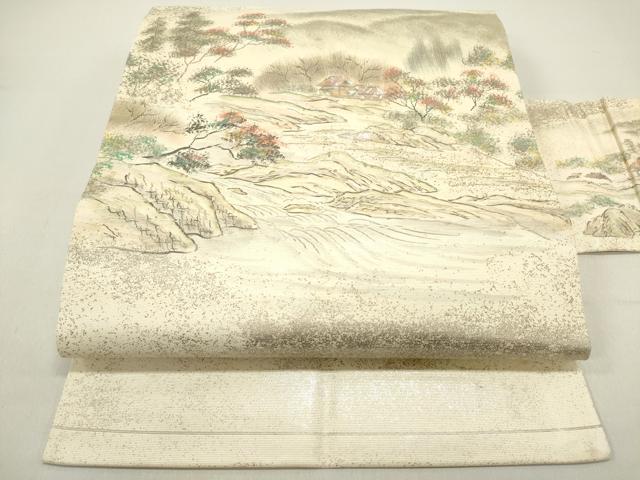 平和屋着物◎九寸名古屋帯 手描き 風景文 螺鈿箔 正絹 逸品 DAAZ5756ea
