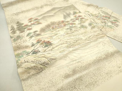 平和屋着物◎九寸名古屋帯 手描き 風景文 螺鈿箔 正絹 逸品 DAAZ5756ea