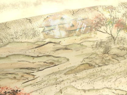 平和屋着物◎九寸名古屋帯 手描き 風景文 螺鈿箔 正絹 逸品 DAAZ5756ea