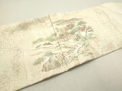 平和屋着物◎九寸名古屋帯 手描き 風景文 螺鈿箔 正絹 逸品 DAAZ5756ea