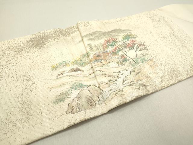 平和屋着物◎九寸名古屋帯 手描き 風景文 螺鈿箔 正絹 逸品 DAAZ5756ea