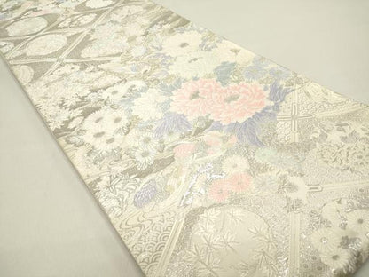 平和屋着物◎六通柄袋帯 唐織 蒔絵聚楽華文 金糸 プラチナ箔 正絹 逸品 DAAZ5761ea