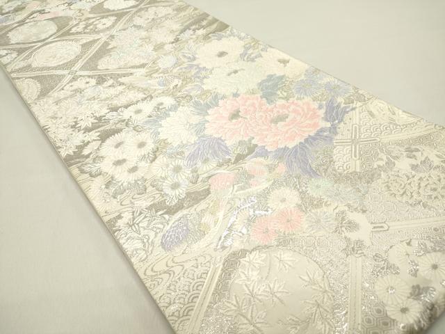 平和屋着物◎六通柄袋帯 唐織 蒔絵聚楽華文 金糸 プラチナ箔 正絹 逸品 DAAZ5761ea