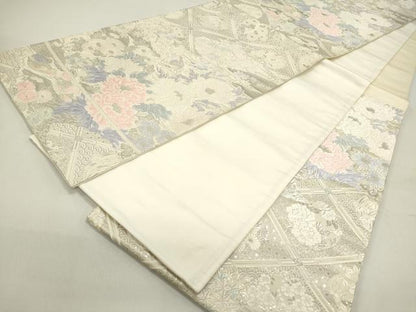 平和屋着物◎六通柄袋帯 唐織 蒔絵聚楽華文 金糸 プラチナ箔 正絹 逸品 DAAZ5761ea