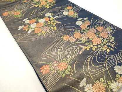 平和屋着物◎西陣 六通柄袋帯 流水菊文 金糸 正絹 逸品 DAAZ5762ea