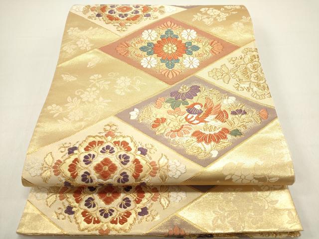 平和屋着物◎六通柄袋帯 唐織 菱花鳥文 金糸 正絹 逸品 DAAZ5764ea