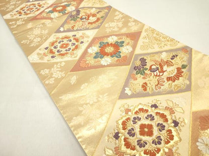 平和屋着物◎六通柄袋帯 唐織 菱花鳥文 金糸 正絹 逸品 DAAZ5764ea