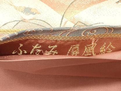 平和屋着物◎六通柄袋帯 ふたみ 屏風絵 群れ鶴秋草文 金糸 正絹 逸品 DAAZ5765ea