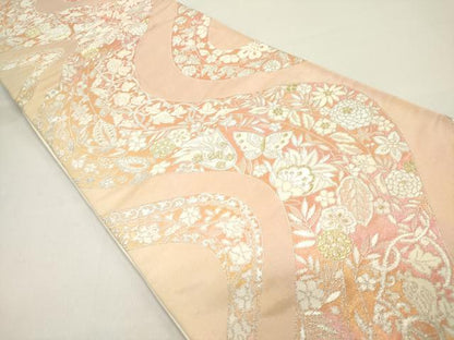 平和屋着物◎六通柄袋帯 サリー帯 流水更紗花鳥文 金糸 正絹 逸品 DAAZ5767ea