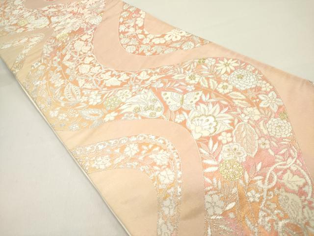 平和屋着物◎六通柄袋帯 サリー帯 流水更紗花鳥文 金糸 正絹 逸品 DAAZ5767ea