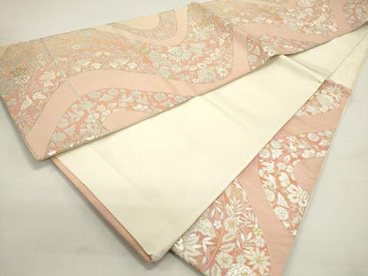 平和屋着物◎六通柄袋帯 サリー帯 流水更紗花鳥文 金糸 正絹 逸品 DAAZ5767ea
