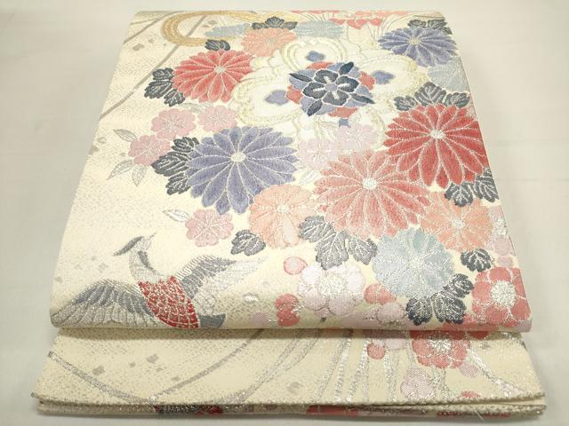 平和屋着物◎六通柄袋帯 くす玉花文 鳳凰 金銀糸 正絹 逸品 DAAZ5771ea