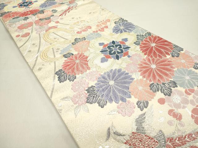 平和屋着物◎六通柄袋帯 くす玉花文 鳳凰 金銀糸 正絹 逸品 DAAZ5771ea