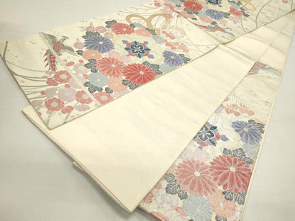 平和屋着物◎六通柄袋帯 くす玉花文 鳳凰 金銀糸 正絹 逸品 DAAZ5771ea