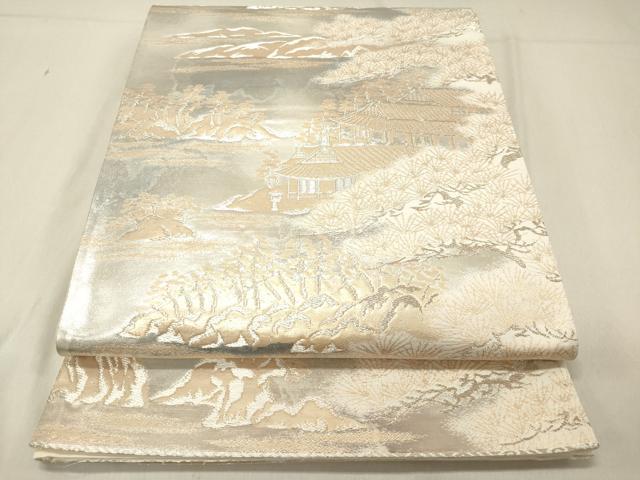 平和屋着物◎六通柄袋帯 京洛錦 風景松文 金銀糸 二重引箔 正絹 逸品 DAAZ5795ea