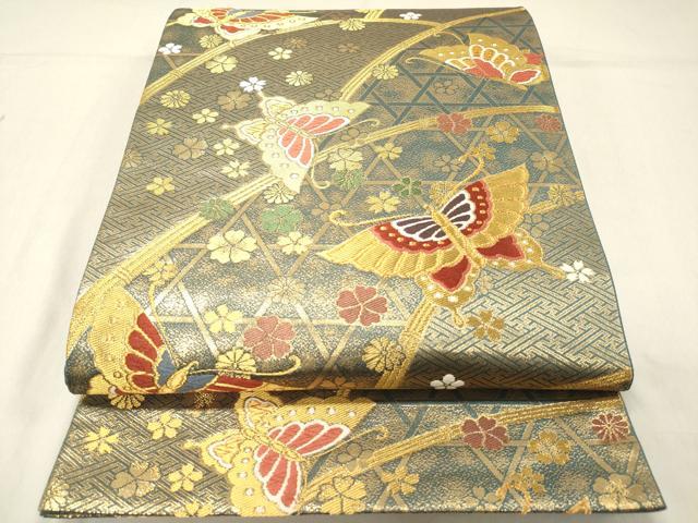 平和屋着物◎六通柄袋帯 唐織 花蝶籬文 金糸 正絹 逸品 DAAZ5797ea