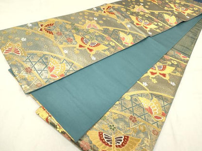 平和屋着物◎六通柄袋帯 唐織 花蝶籬文 金糸 正絹 逸品 DAAZ5797ea