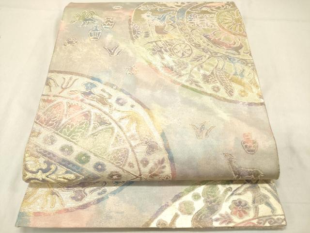 平和屋着物◎六通柄袋帯 狩猟花丸文 金銀糸 正絹 逸品 DAAZ5800ea