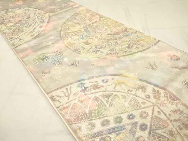 平和屋着物◎六通柄袋帯 狩猟花丸文 金銀糸 正絹 逸品 DAAZ5800ea