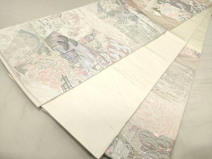 平和屋着物◎六通柄袋帯 唐織 九百錦 色紙重ね風景花松文 屏風 プラチナ箔 正絹 逸品 DAAZ5820ea