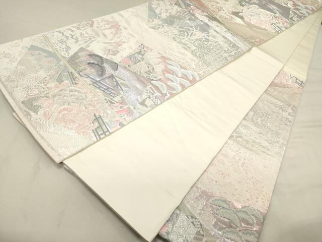 平和屋着物◎六通柄袋帯 唐織 九百錦 色紙重ね風景花松文 屏風 プラチナ箔 正絹 逸品 DAAZ5820ea