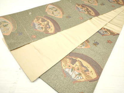 平和屋着物◎六通柄袋帯 地紙重ね花文 金銀糸 正絹 逸品 DAAZ5861ea