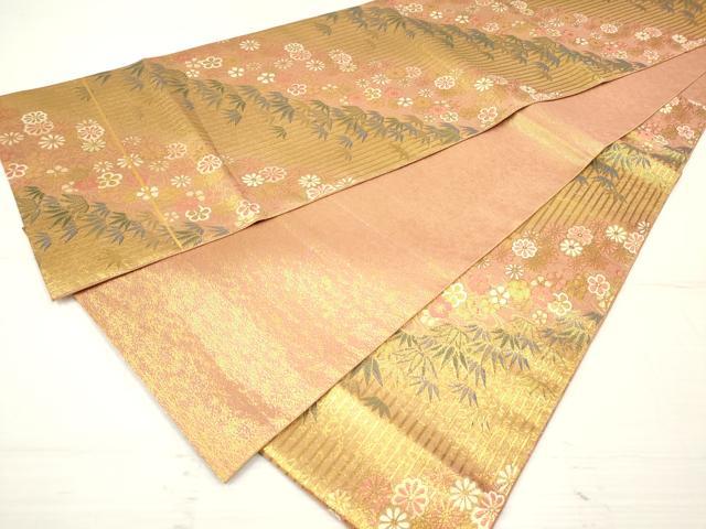 平和屋着物◎六通柄袋帯 笹竹梅花文 金糸 正絹 逸品 DAAZ5866ea