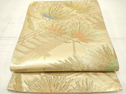平和屋着物◎六通柄袋帯 渡橋松文 金糸 正絹 逸品 DAAZ5902ea