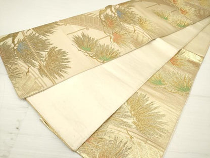 平和屋着物◎六通柄袋帯 渡橋松文 金糸 正絹 逸品 DAAZ5902ea